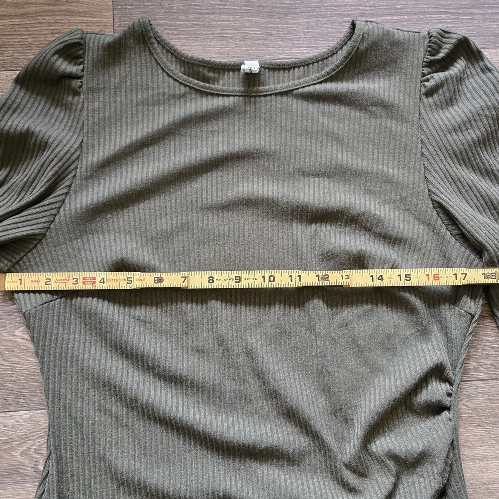 Dark Academia Long Sleeve Bodycon Mini‎ Dress Round Neck Knit Ruffle Ribbed - Picture 5 of 8